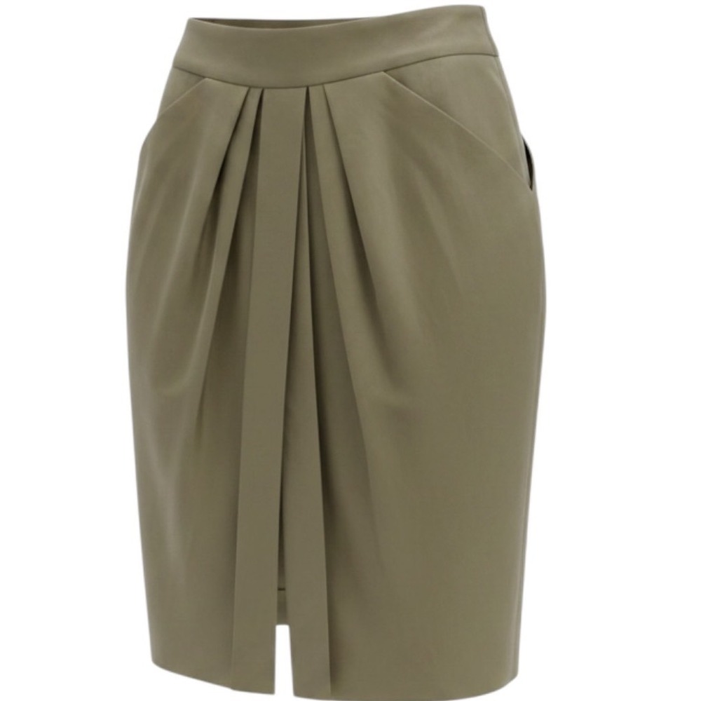 Stella McCartney Silk Cotton Pleated Khaki Tulip Skirt IT 40 US 4 Quiet Luxury